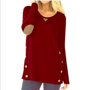 NWT Dearcase elbow patch button tunic burgundy L